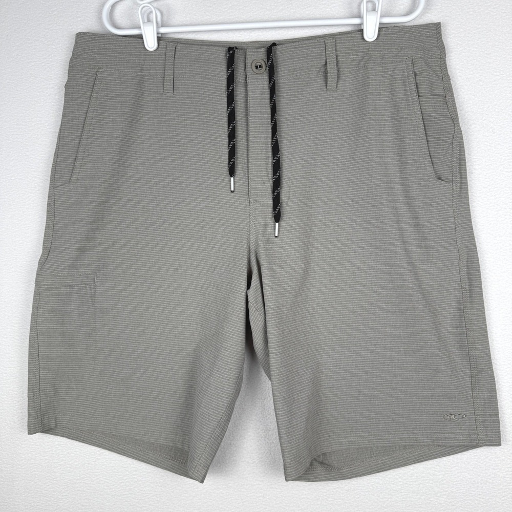 O'Neill Crossover Hybrid Shorts Mens 38 Gray Striped Drawstring Boardshorts